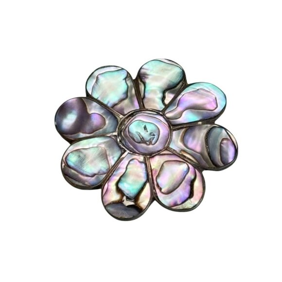 Vintage Taxco Sterling Silver & Abalone Shell Flower Brooch Pin - Picture 1 of 5